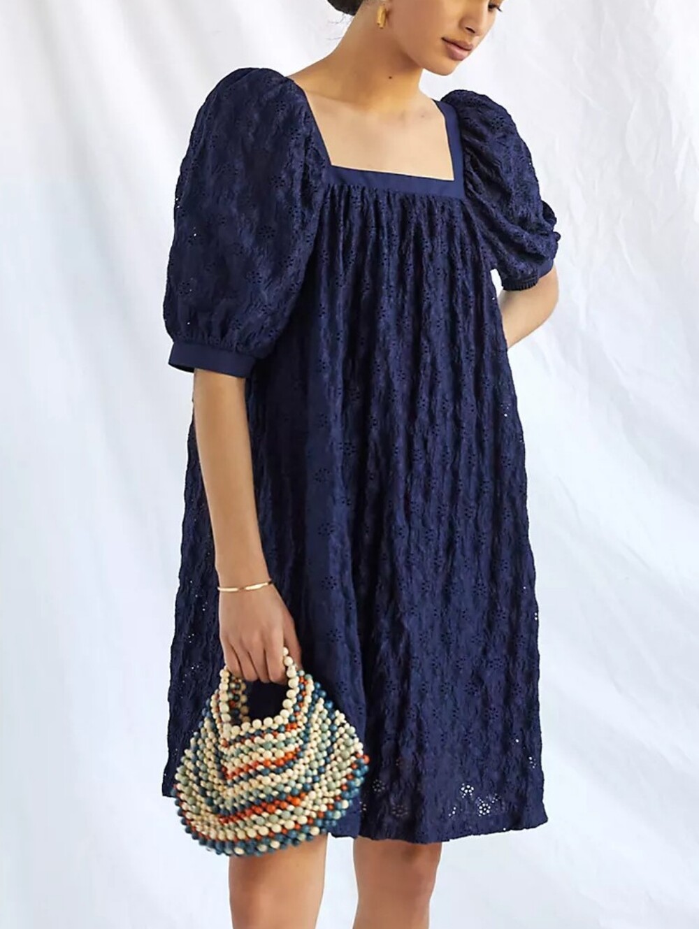 $140 Maeve Eyelet Mini Dress Navy Blue Small